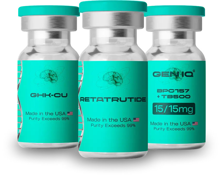GEN IQ peptide vials — GHK-Cu, Retatrutide, BPC-157/TB-500